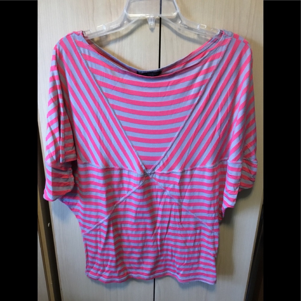 Coral Pink & Gray Striped Boatneck Top